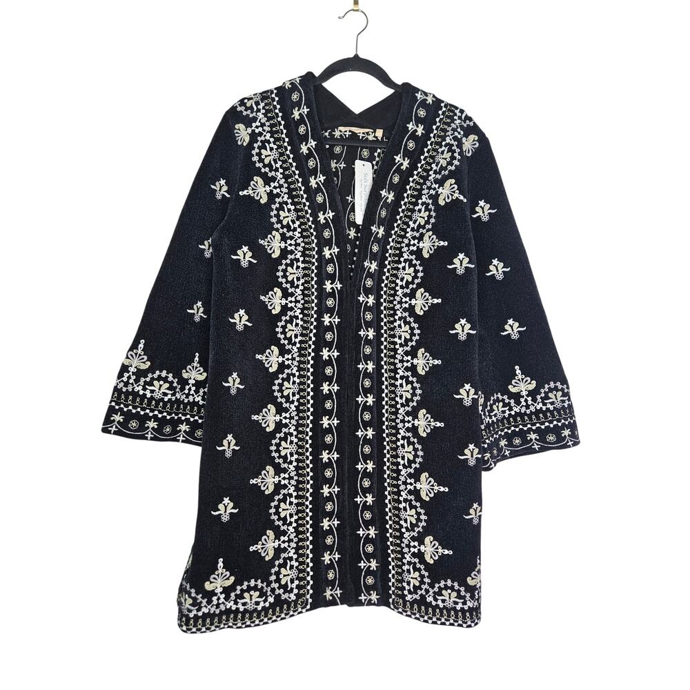 NEW Soft Surroundings M Tamaya Kimono Black Embroidered Jaccket Boho Lagenlook